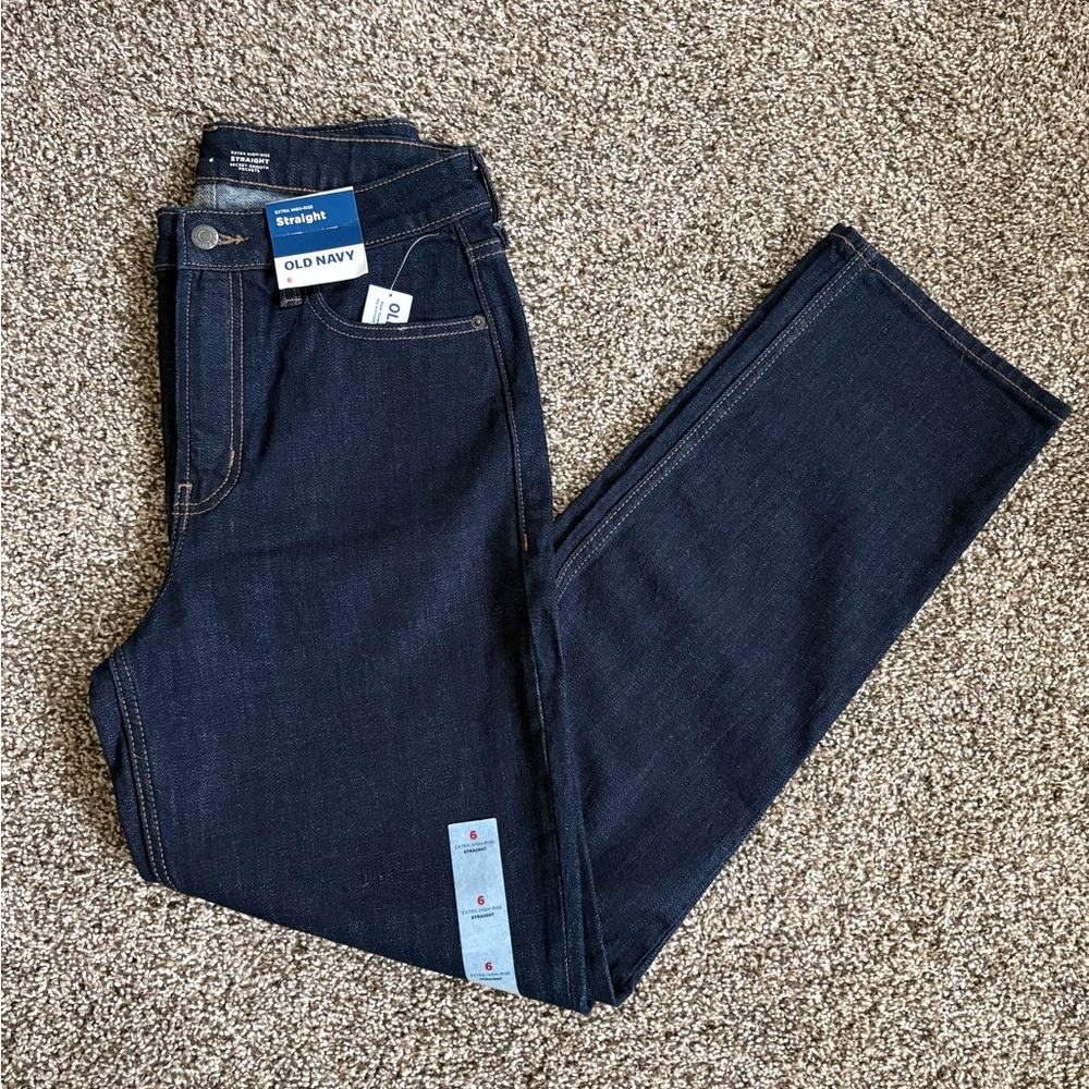 Old Navy Extra High-Rise Straight Jeans in Dark Blue